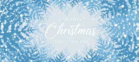 Vector illustration of a snowy forest. Merry Christmas cardのイラスト素材