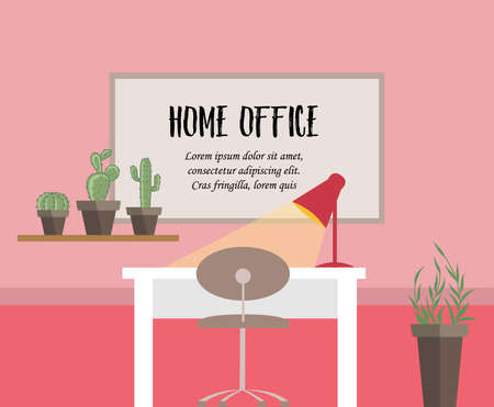 Vector illustration of home office. Room with table and lampのイラスト素材