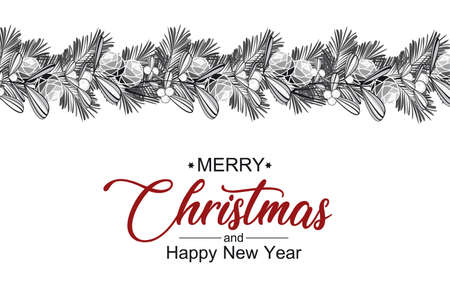 Vector illustration Christmas decorative branches with mistletoe. Christmas backgroundのイラスト素材