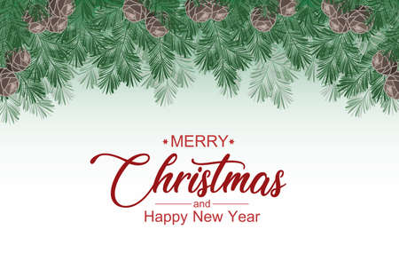 Vector illustration Christmas decorative branches with mistletoe. Christmas backgroundのイラスト素材