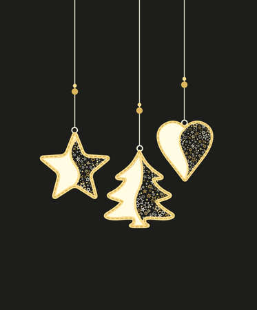Vector illustration of a Christmas background. Christmas tree made of stars and Christmas balls, ornaments. Happy Christmas greeting card.のイラスト素材