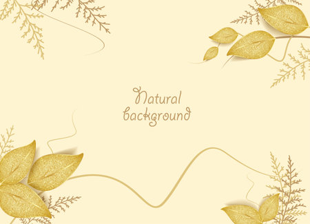 Vector illustration of golden leaves. Gilded greeting cardのイラスト素材