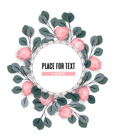 Vector illustration with roses and leaves. Romantic background with branches for invitations or graphic templates for your designのイラスト素材