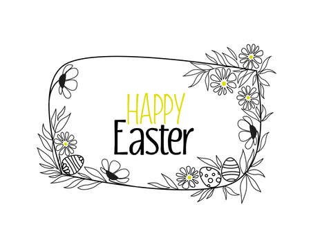 Vector illustration of floral decoration silhouettes with eggs. Easter backgroundのイラスト素材
