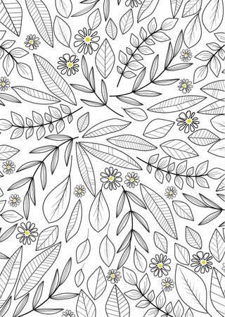 Vector illustration of floral decoration with leaves, hand drawn, natural backgroundのイラスト素材