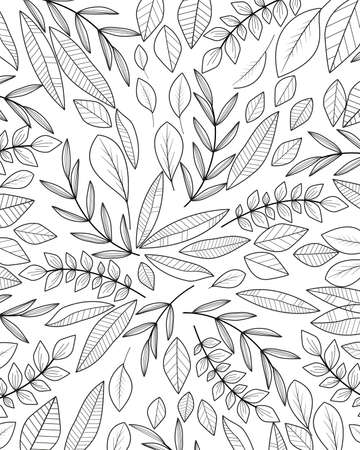 Vector illustration of floral decoration with leaves, hand drawn, natural backgroundの写真素材