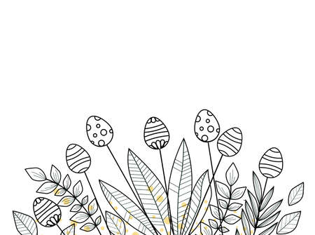 Vector illustration of floral decoration with leaves, hand-drawn, Easter backgroundのイラスト素材