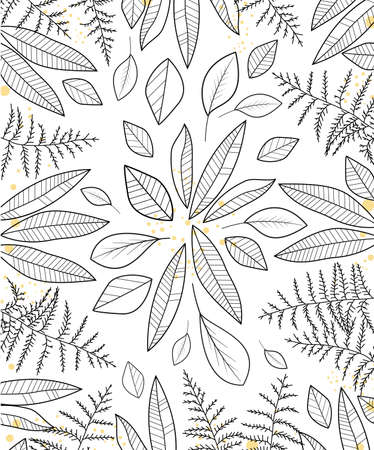 Vector illustration of floral decoration with leaves, hand drawn, natural backgroundのイラスト素材