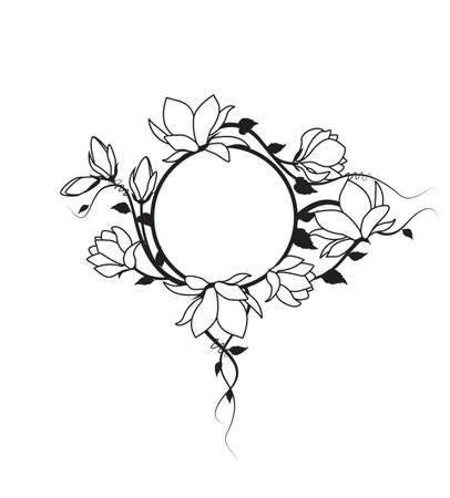 Vector illustration of floral decoration with flowers, hand drawn, natural backgroundのイラスト素材