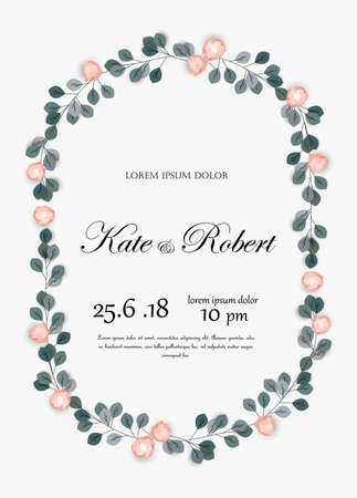 Vector illustration with roses and leaves. Romantic frame for graphic templates for your designのイラスト素材
