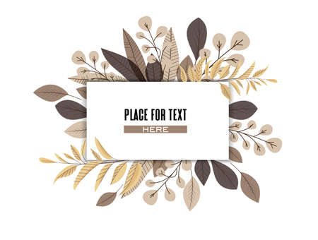 Vector illustration of decoration leaves. Natural background, invitation card template with branches, leaf decoration. Decorative frameのイラスト素材