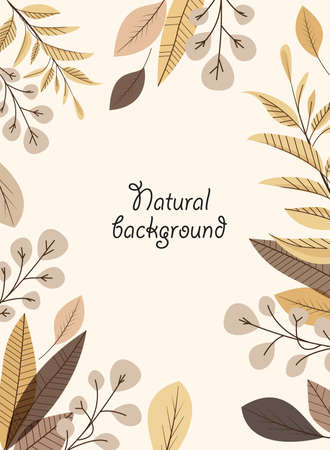 Vector illustration of decoration leaves. Natural background, invitation card template with branches, leaf decoration. Decorative frameのイラスト素材