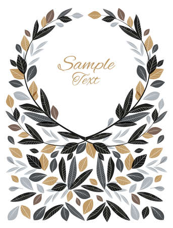 Vector illustration of decoration leaves. Decorative frame. Natural background, invitation card template with branches, leaf decoration.のイラスト素材