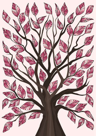 Vector illustration of a natural background with tree and colorful leaves. Autumn tree.のイラスト素材