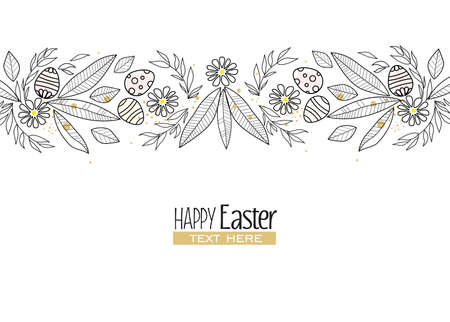 Vector illustration of floral decoration with leaves, hand-drawn, Easter backgroundのイラスト素材