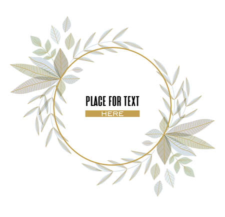 Vector illustration of decoration branches with leaves and grass, nature background. Romantic frameのイラスト素材