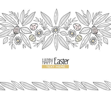 Vector illustration of floral decoration with leaves, hand-drawn, Easter backgroundのイラスト素材