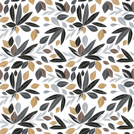 Vector illustration of decoration leaves. Seamless pattern with leaves. Natural background template with branches, leaf decoration.のイラスト素材