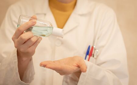 Barrier gestures for protection against viruses, allergies, epidemics and global pandemics. To fight against the coronavirus, COVID-19.の写真素材