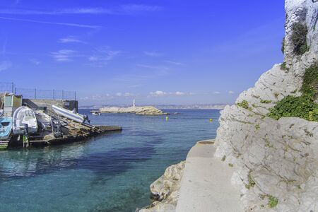 Marseille, France, the cornice. View of the Malmousque peninsula, with the islands in the background.の写真素材