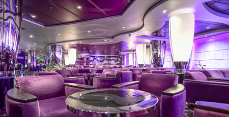 View of the l'Ametista lounge inside the MSC Magnifica cruise ship at the port of Marseille, France on 11/01/2018.のeditorial素材
