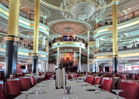 View of the elevators of the Royal Caribbean cruise ship Freedom of the Seas at the port of Marseille, France on June 12, 2017.のeditorial素材