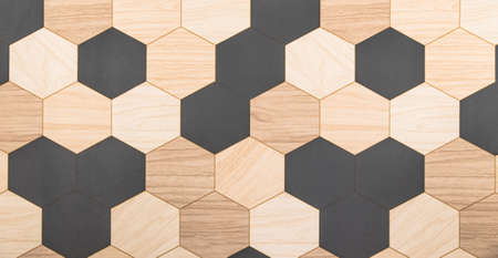 Panorama background in hexagonal shape for creating a background, wood floor look with alcoves.