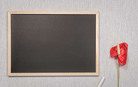 Slate blackboard template with empty space for logos, advertising lettering. Landscape frame on a...