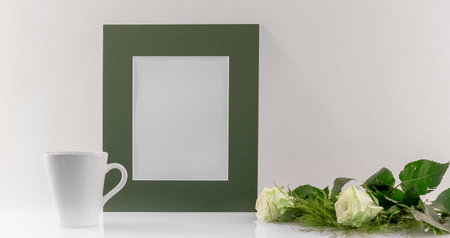 Photo frame template with empty space for logos, advertising inscription. Portrait frame on a...