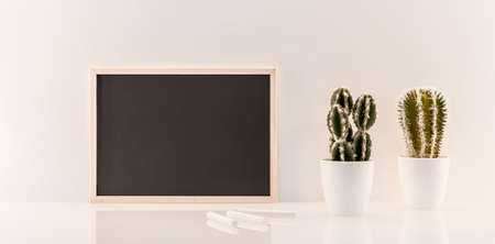 Slate blackboard template with empty space for logos, advertising lettering. Frame in landscape mode...