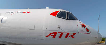 View of an ATR 72-600 in Toulouse, France on July 21, 2021.