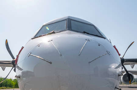 Cockpit view of an ATR 72-600 airliner in Toulouse on July 21, 2021.のeditorial素材