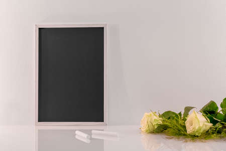 Slate blackboard template with empty space for logos, advertising lettering.の写真素材