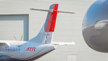 View of an ATR 72-600 airliner in Toulouse on July 21, 2021.
