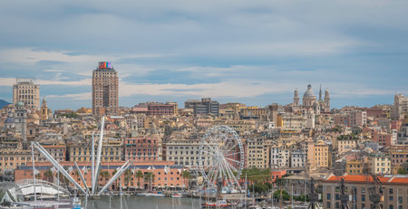 View of the city of Genoa, Liguria, Italy.のeditorial素材