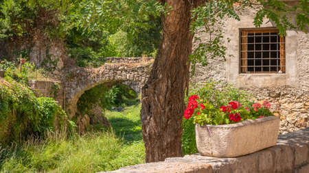 Village of Saint Guilhem le Desert, stage of Saint Jacques de Compostelle, Occitanie, France.の写真素材