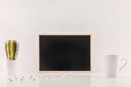 Slate blackboard template with empty space for logos, advertising lettering.の写真素材