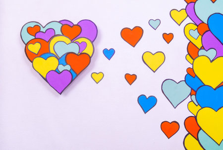 Romantic composition for Valentine's Day, declaration of love, Mother's Day, birthday, engagement. Hearts of many colors forming a giant heart. Vector icon.の写真素材