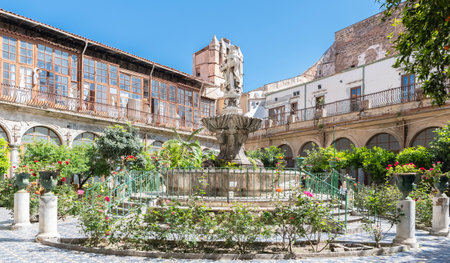 View of the interior of the monastery of Saint Catherine in Palermo, Sicily, Italyの写真素材