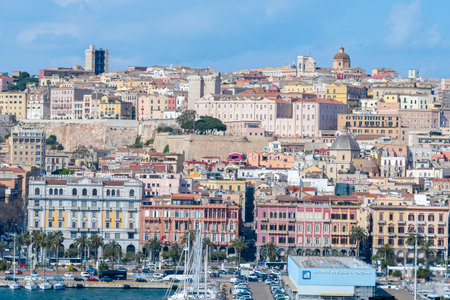View of the bastion Saint Remy of the city of Cagliari, Sardinia, Italy.の写真素材