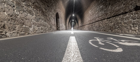 Bicycle lane in a tunnel. 3D rendering. Long exposure.の写真素材