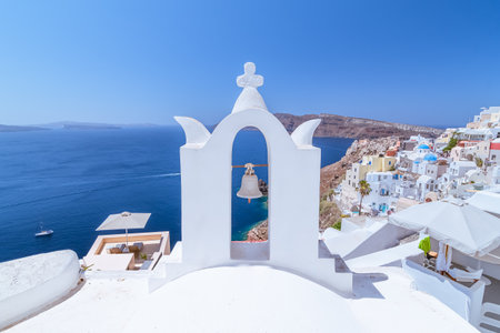 White architecture on Santorini island, Greece. Beautiful summer landscape.の写真素材