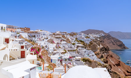 White architecture on Santorini island, Greece. Beautiful summer landscapeの写真素材