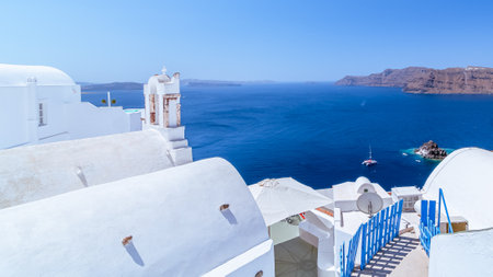 White architecture on Santorini island, Greece. Beautiful summer landscapeの写真素材