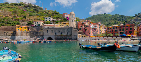 Panoramic view of Vernazza, Cinque Terre, Italyの写真素材
