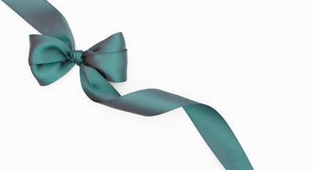 Turquoise satin bow isolated on white background with clipping path