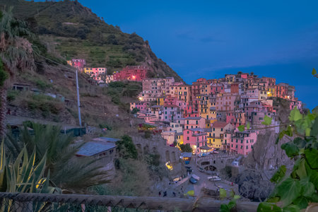Vernazza at night, Cinque Terre, Italyの写真素材
