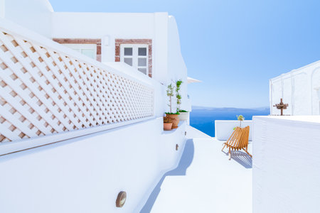 White architecture on Santorini island, Greece. Beautiful summer landscapeの写真素材