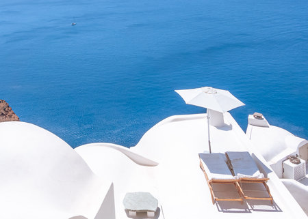 White architecture on Santorini island, Greece. Beautiful summer landscape.の写真素材