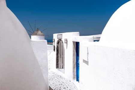 White architecture on Santorini island, Greece. Beautiful summer landscape.の写真素材